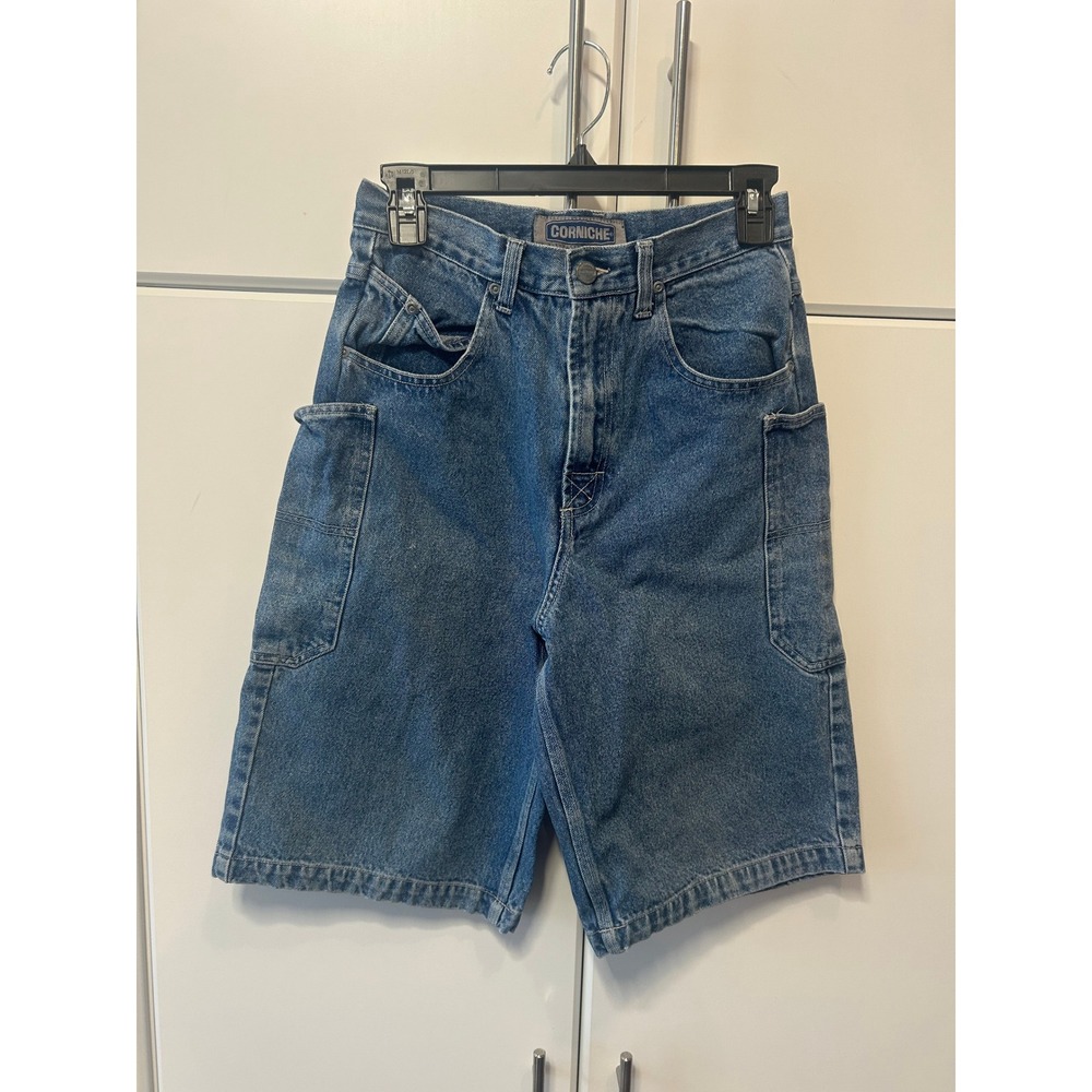 Corniche Vintage Carpenter Denim Shorts Mens 16 Blue High Waisted Utility 90s